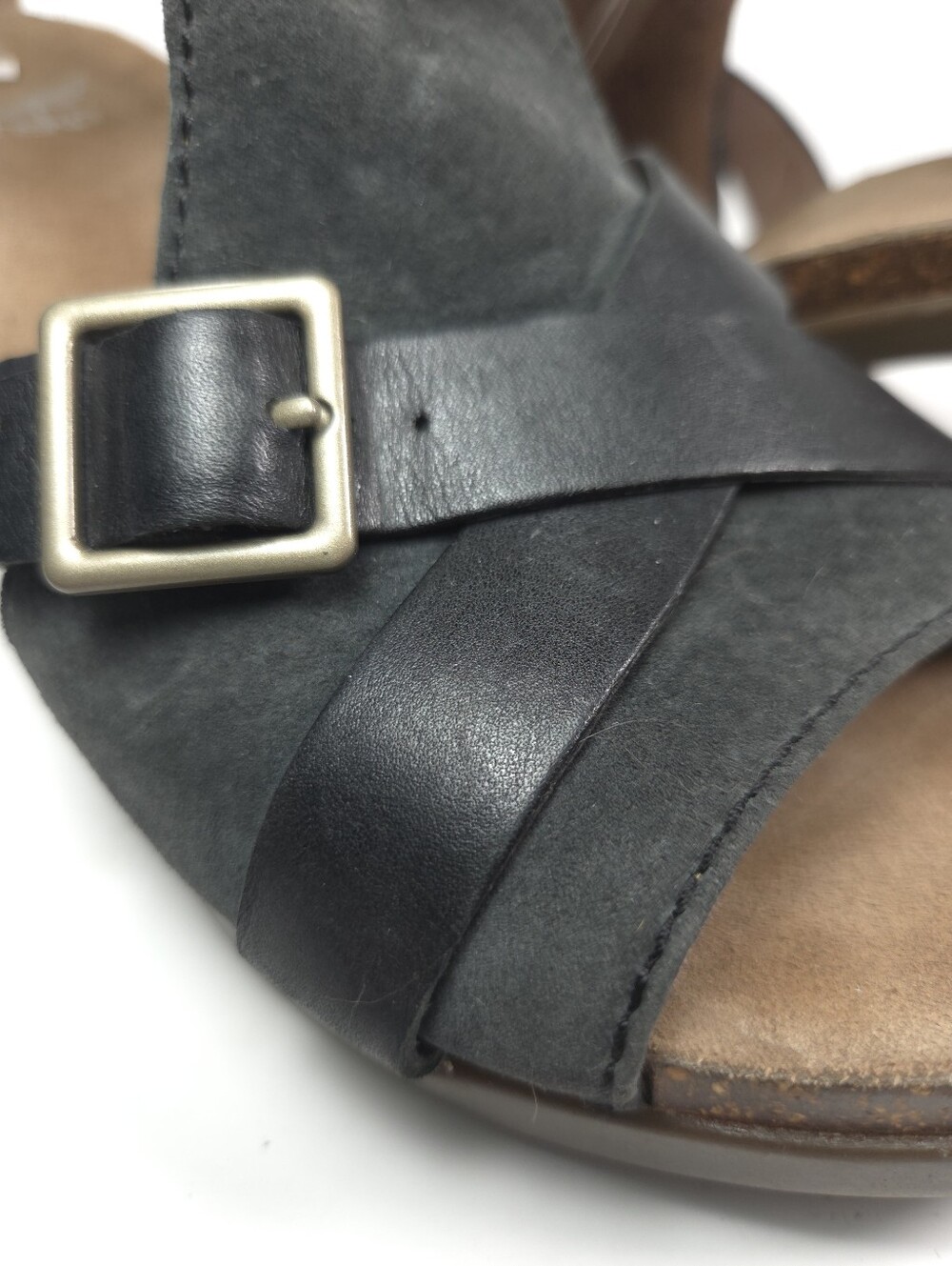 Dansko Dominique Black Leather & Suede W Cork Block Heel Sandals Sz 10.5/EU 41 - Picture 6 of 16
